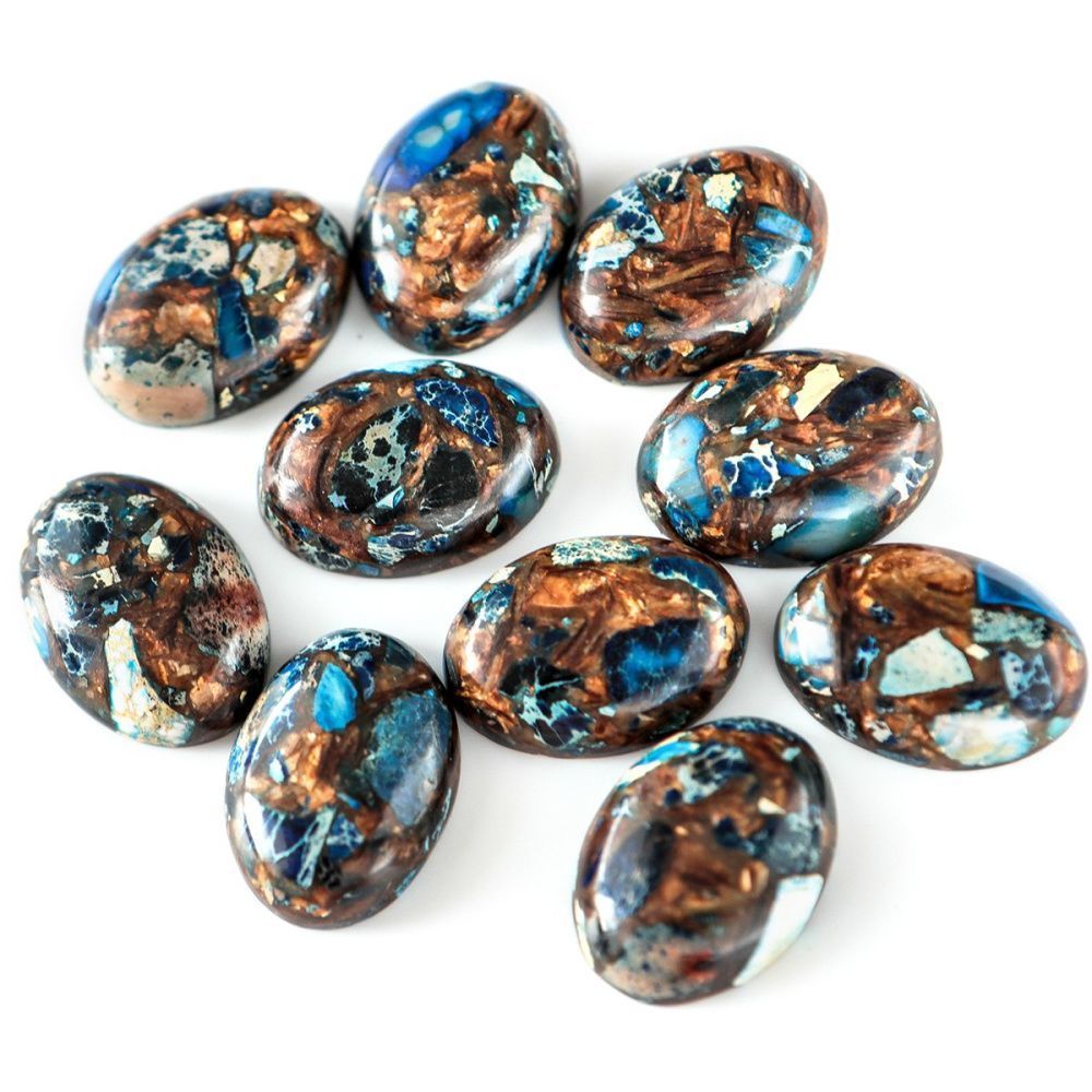 кабошон им. варисцита, овальный, цвет медный/грязно-голубой, 25x18x7 мм