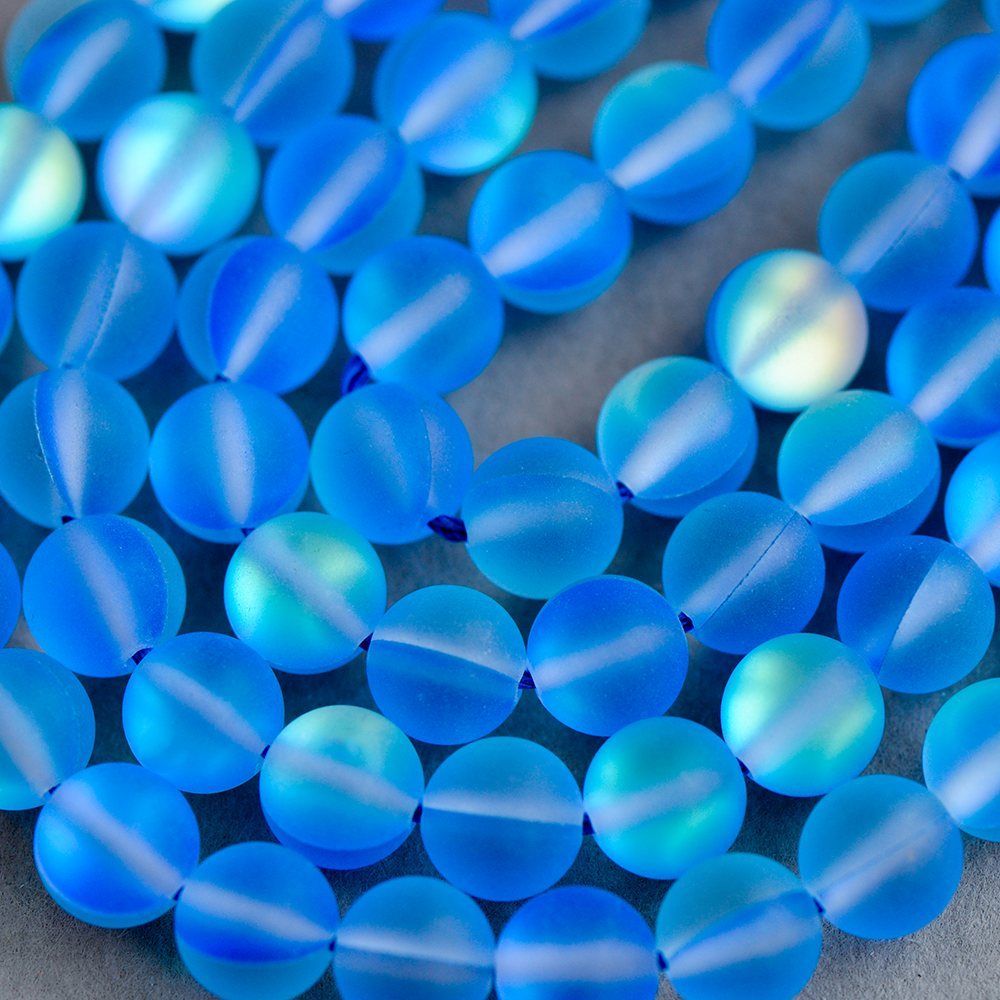 бусина, стекло "лунный камень", цвет синий, 8 мм