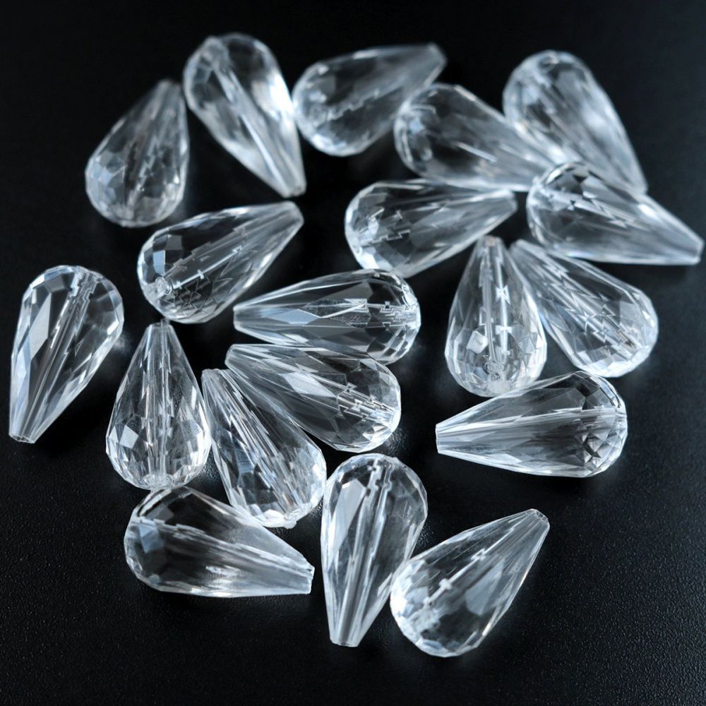 бусина капля граненая, акрил, цвет прозрачный, 21x11 мм