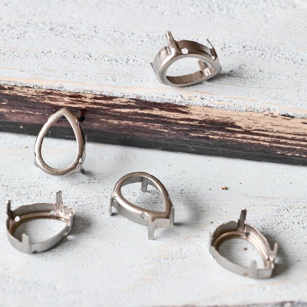 цапы для стразов каплевидные, открытые, платина, 18х13 мм