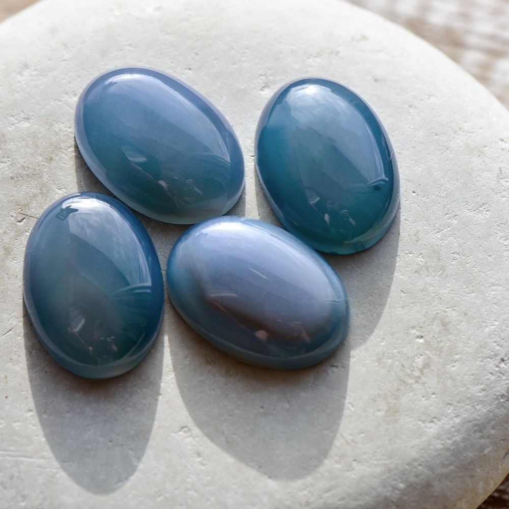 кабошон агат овальный, цвет мрачный голубой, 25x18x6 мм