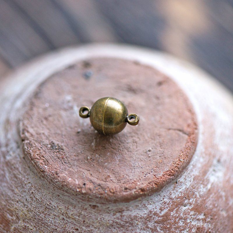 Замочки застежка магнитная "шарик", цвет античная бронза, 16х10 мм