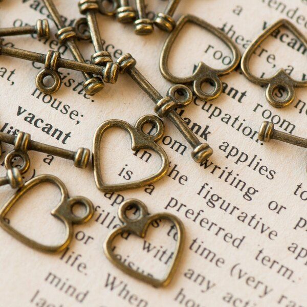 тоггл "сердечко", цвет античная бронза, 12х14х19 мм