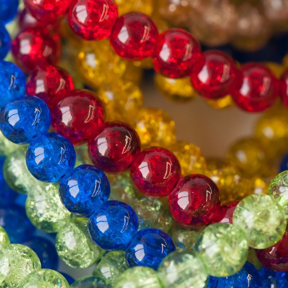 бусина, стекло "кракле", цветовой микс, 8 мм