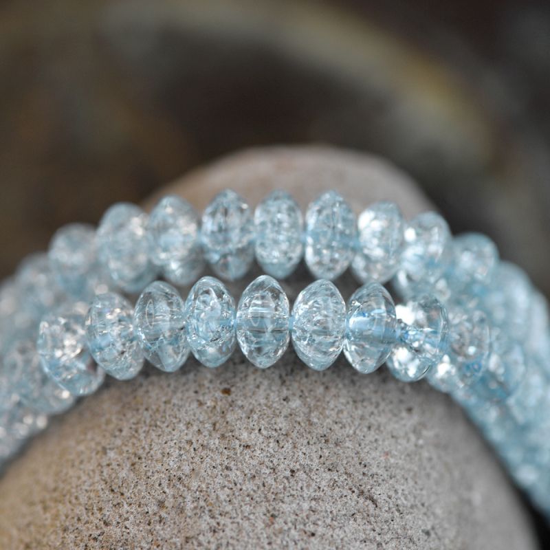 бусина, стекло "кракле-рондель", цвет голубой, 8x4 мм