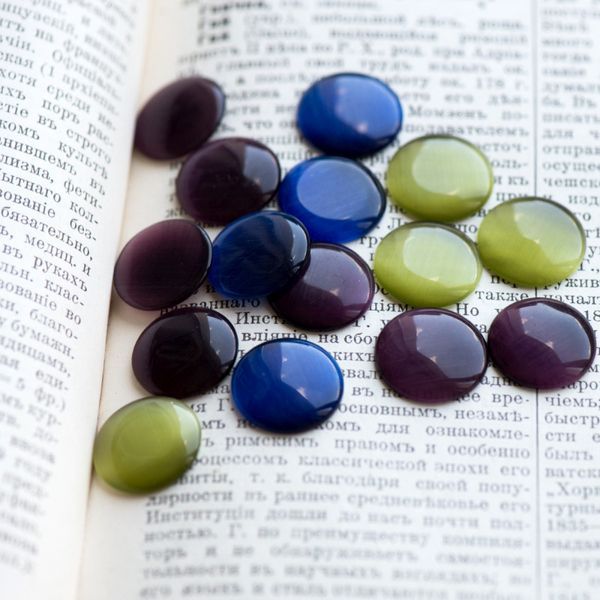 кабошон "кошачий глаз", стекло, цветовой микс, 18х3 мм