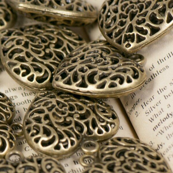 подвеска металлическая "сердечко", цвет античная бронза, 35х34.5х11 мм