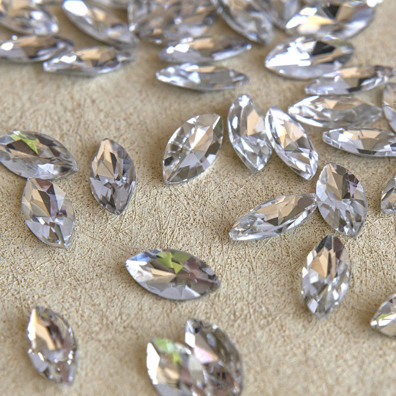 кабошон стекло кристалл, navette, цвет crystal, 12х6 мм