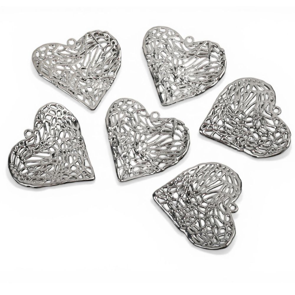 подвеска металл "сердце-сеть", цвет платина, 27x28.5x3 мм