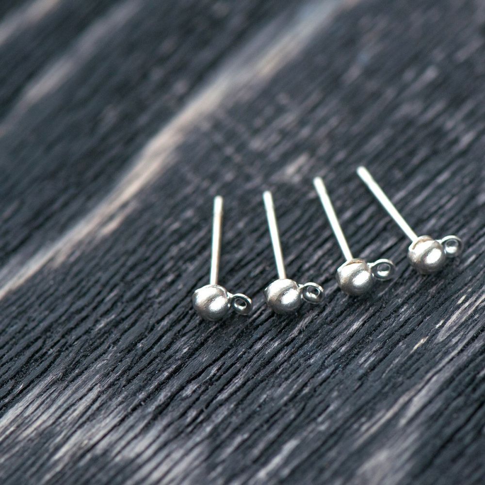 пуссеты "шарик", цвет серебро, 12х3 мм