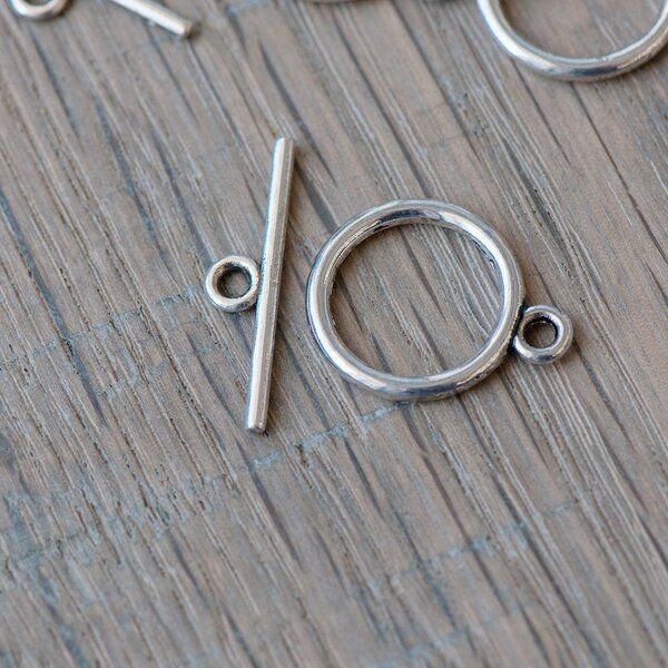 Замочки тоггл "раунд", цвет античное серебро, 15х2 мм