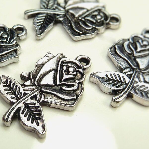 подвеска металлическая "роза", цвет античное серебро, 25.5 мм