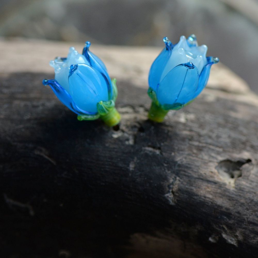 бусина, мурано "колокольчик", фигурная, яркий голубой, 17х14 мм