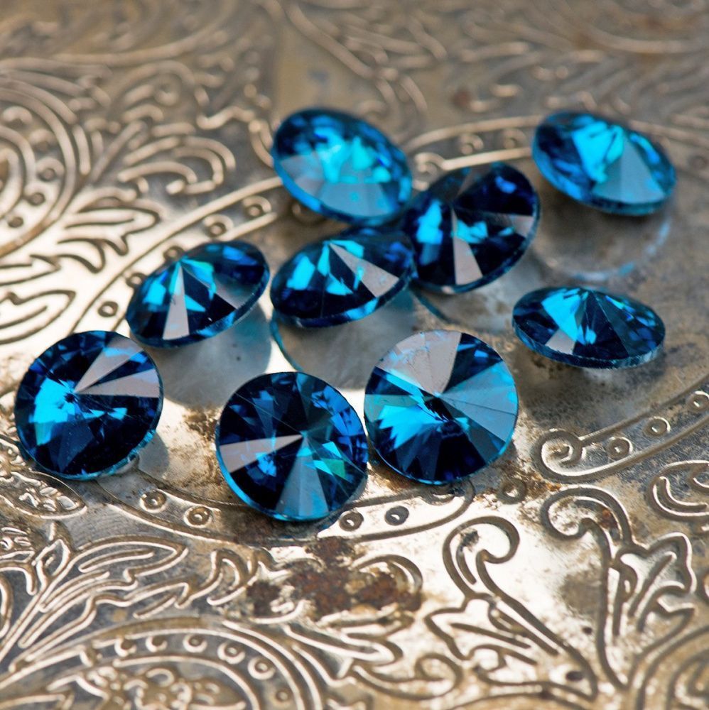 кабошон стекло риволи, цвет бирюзовый, 14х7 мм