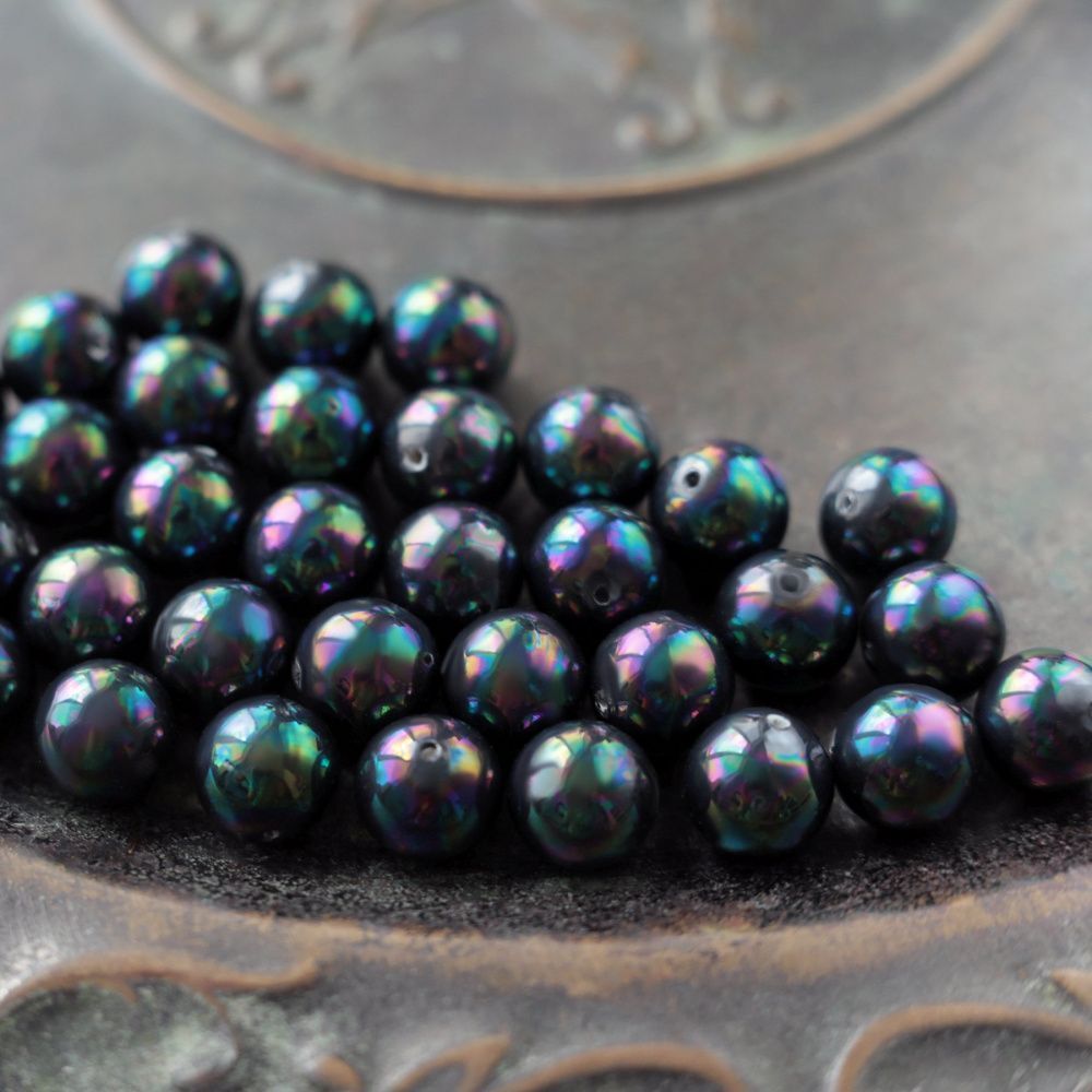 ракушечный жемчуг круглый, класс "а", цвет черный, 10 мм