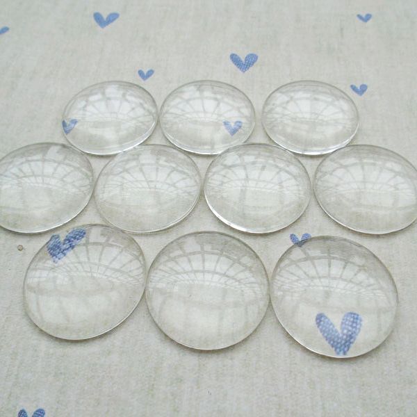 кабошон стеклянный, круглый, прозрачный, 25х7.4 мм