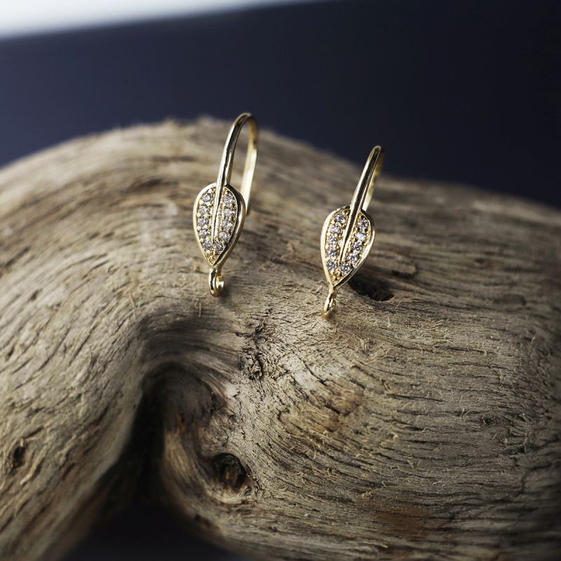 швензы "фолио", с цирконием, позолоченные, 17.5x5 мм 