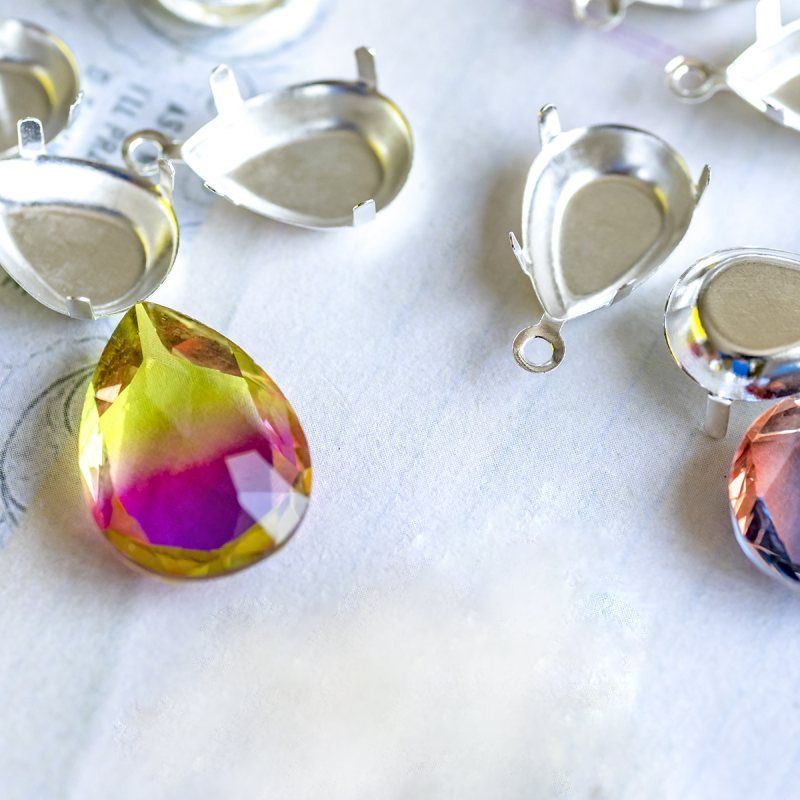 цапы-подвеска для стразов каплевидные, закрытые, серебро, 14х10 мм