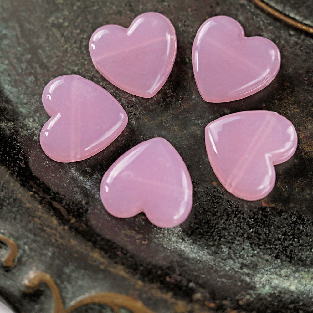 бусина, лэмпворк "сердце", стекло, цвет розовый, 20x20x7 мм