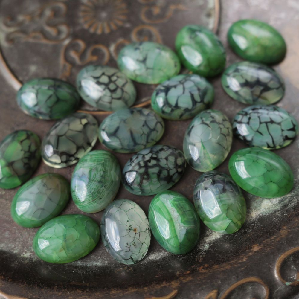 кабошон агат овальный, цвет зеленый, 25x18x6.5 мм