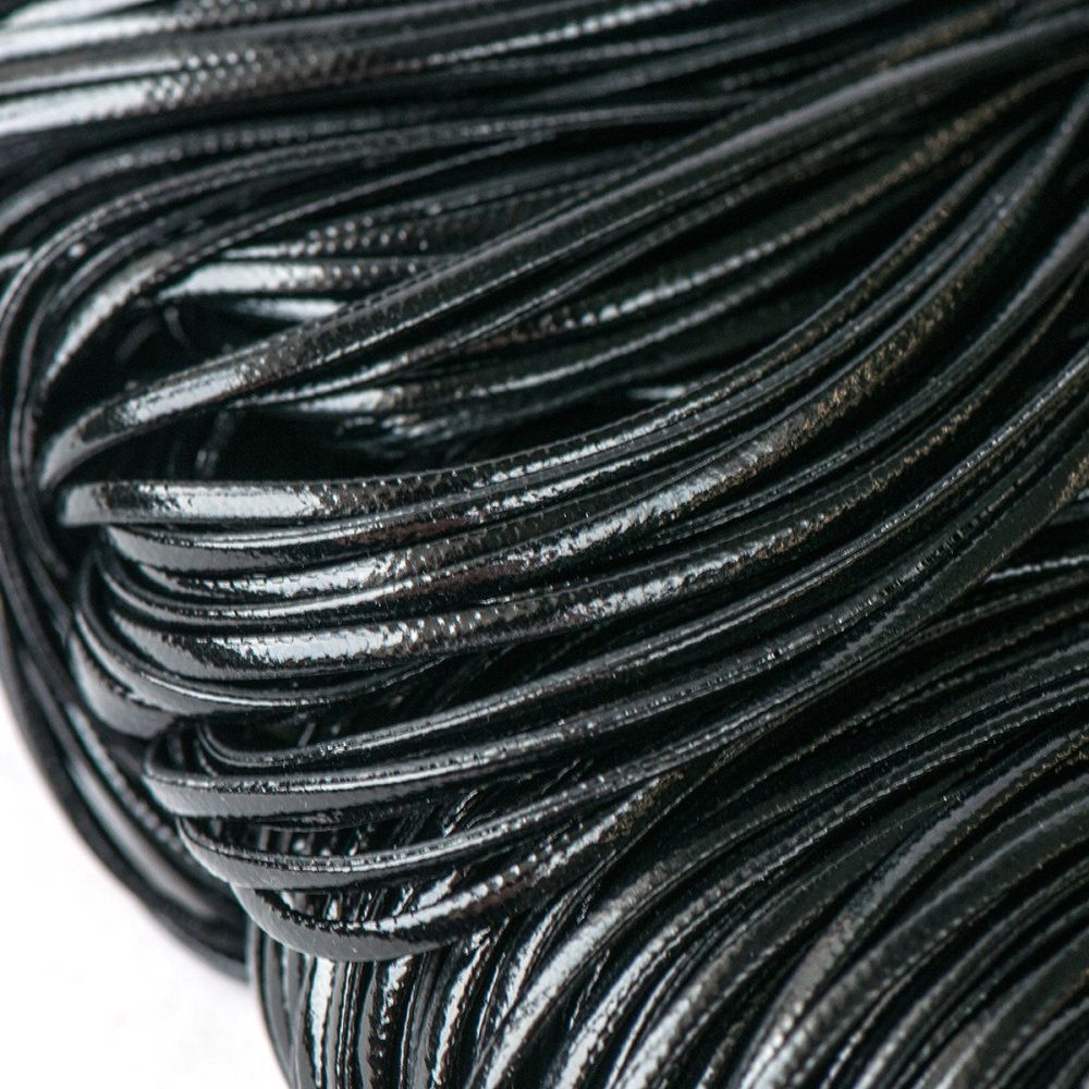 шнур, имитация кожи, плоский, цвет черный, 2х1 мм