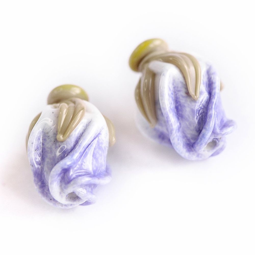 бусина, мурано "розовый бутон", бело-сиреневый, 15-16х10-11 мм