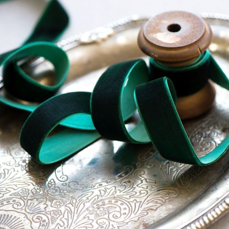 лента, бархат, цвет темно-зеленый, ширина 19 мм ленты
