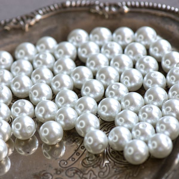 бусина, имитация жемчуга, стекло 12, цвет белый, 12 мм