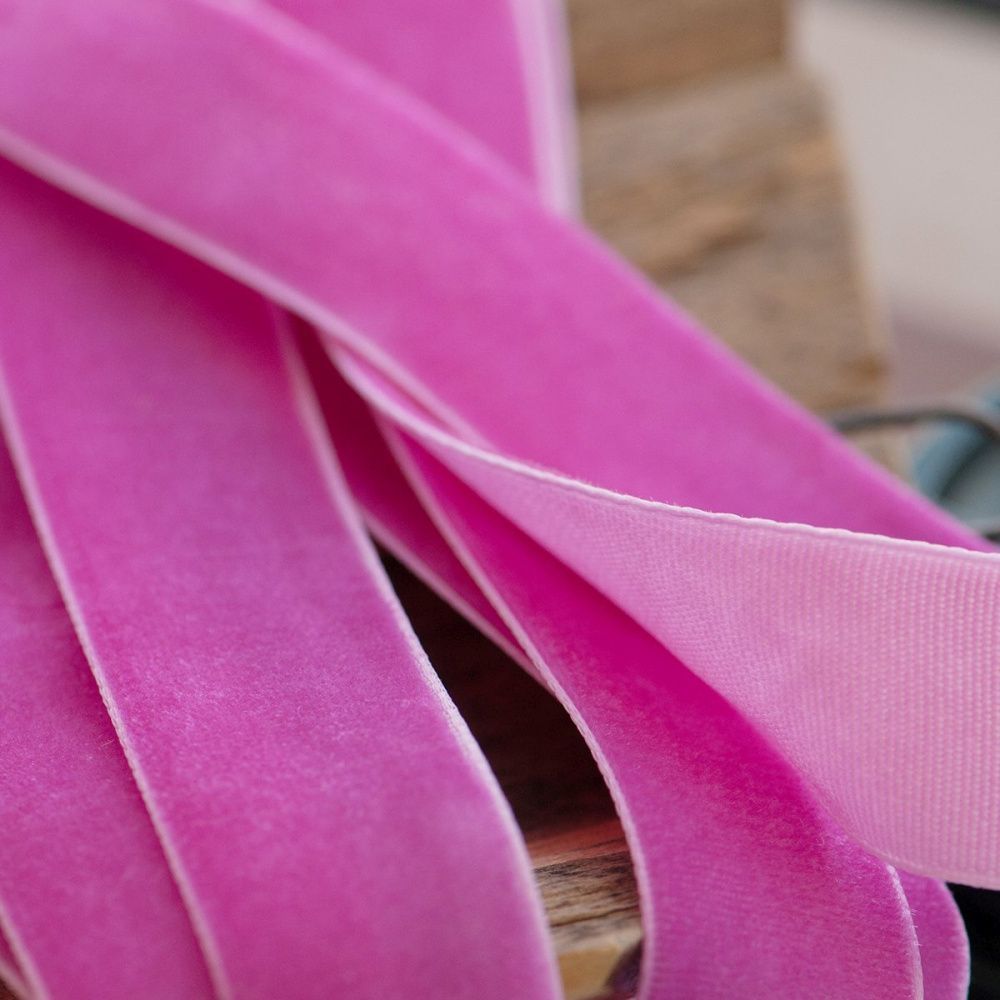 лента, бархат, цвет яркий розовый, ширина 19 мм ленты