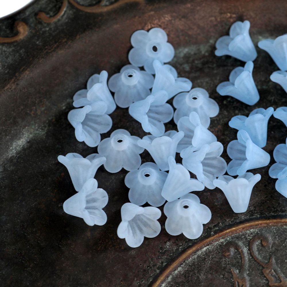 бусина, акрил "колокольчик", матовая, цвет голубой микс, 14x10 мм