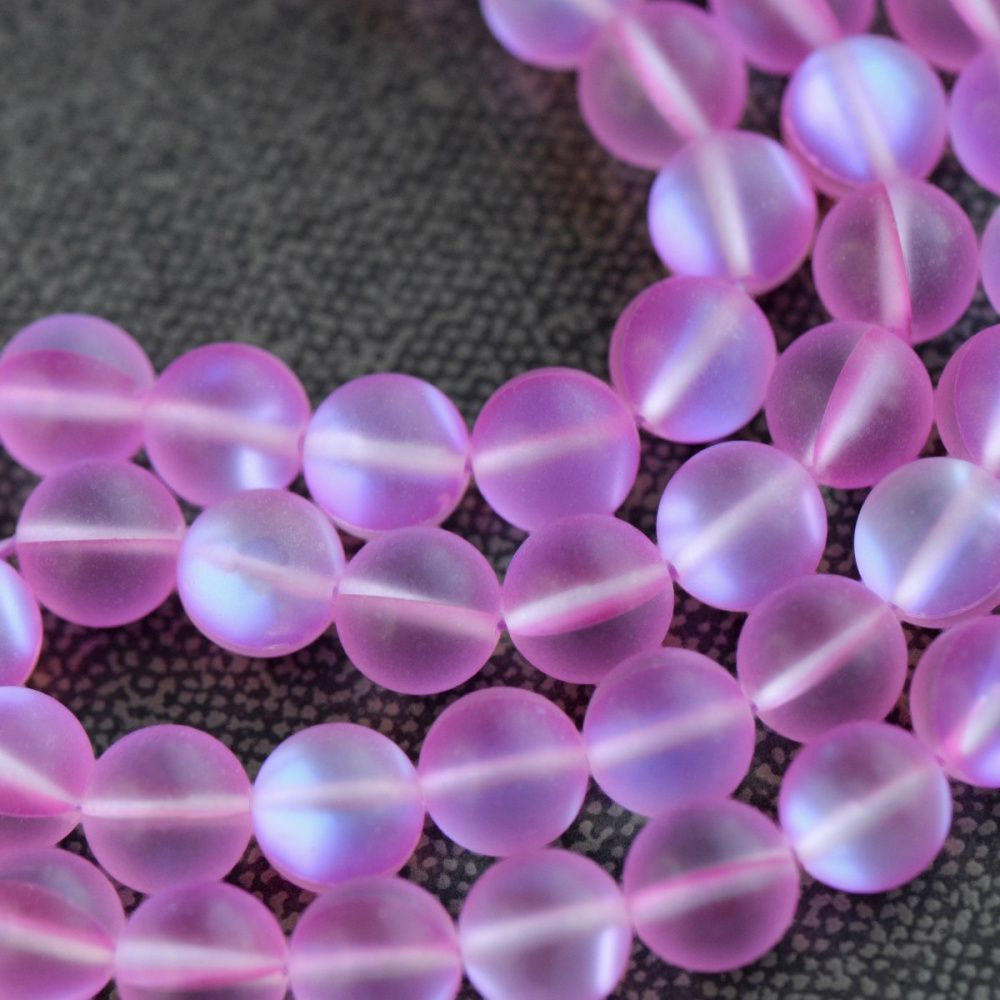 бусина, стекло "лунный камень", цвет розовый, 10 мм