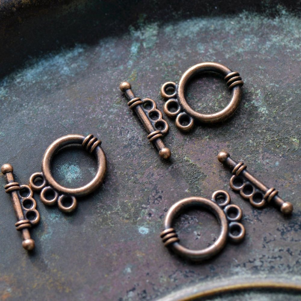 Замочки тоггл "трио", цвет красная медь, 18х14х3.5 мм