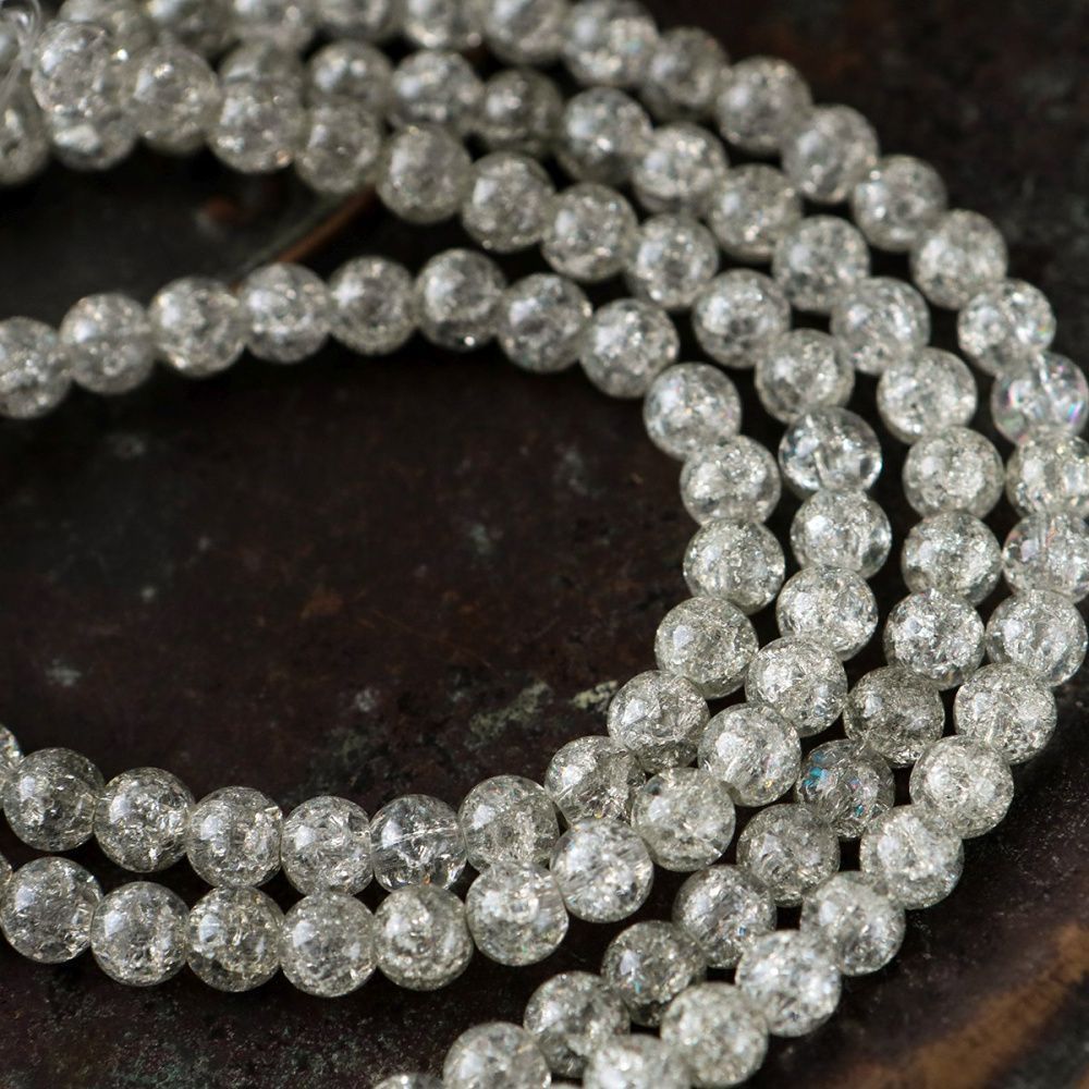 бусина, стекло "кракле", цвет светло-серый, 6 мм