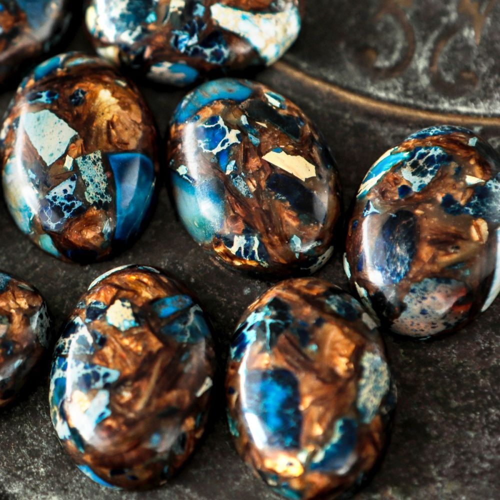 кабошон им. варисцита, овальный, цвет медный/грязно-голубой, 25x18x7 мм