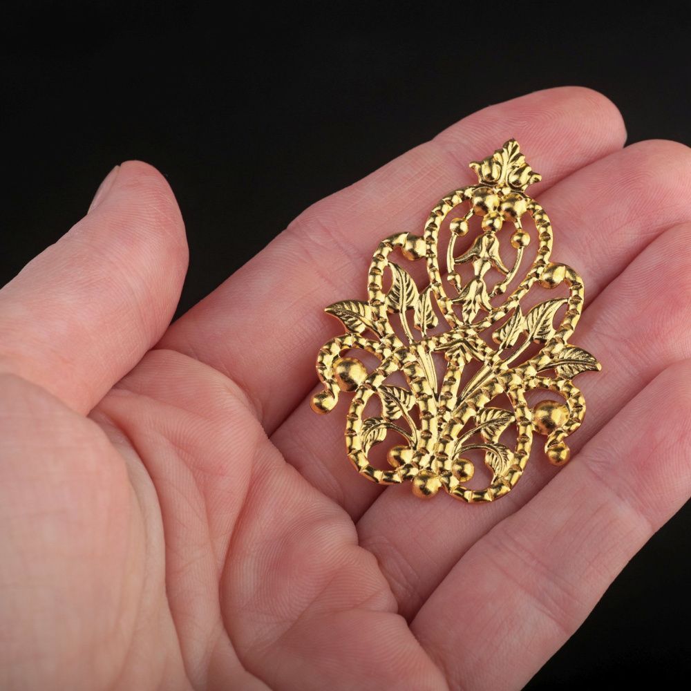 коннектор "филигрань прециоза", цвет лимонное золото, 49x35x1мм 