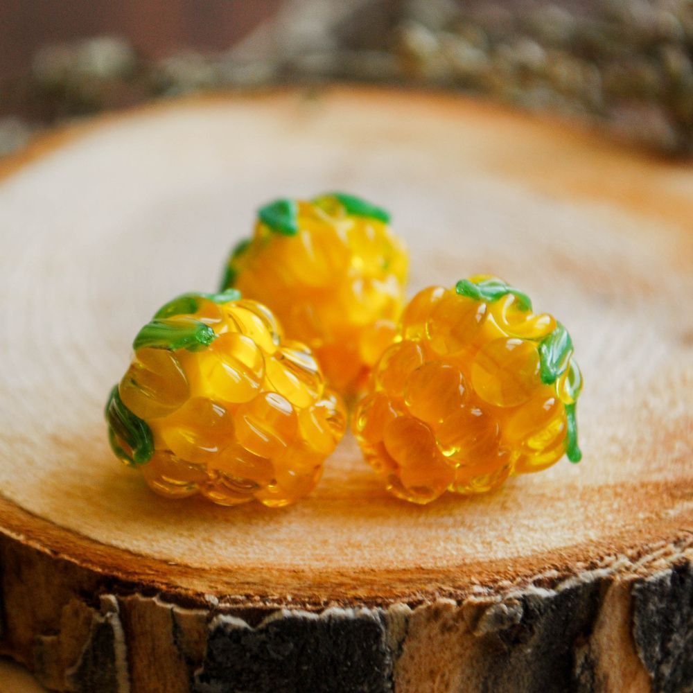 бусина, мурано "малинка", желтый, 15х12 мм