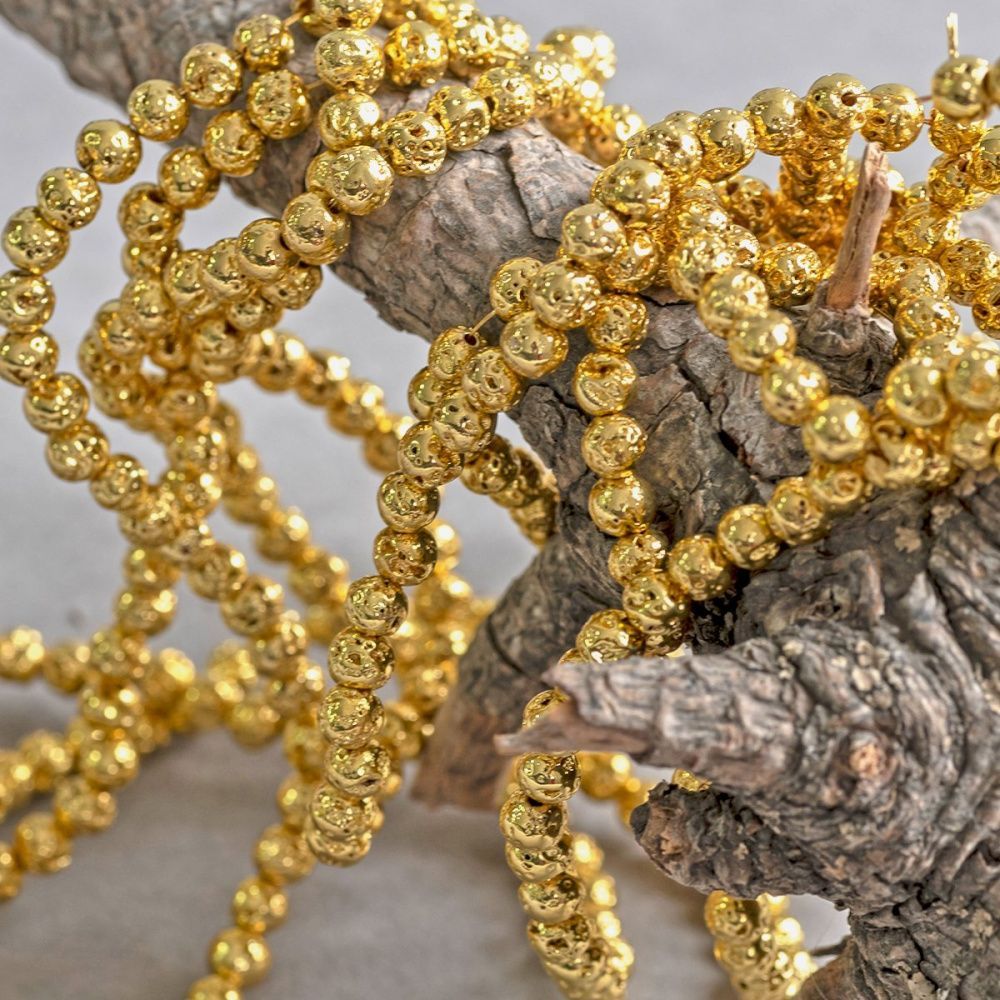 бусина лава натуральная 4, цвет золотой металлик, 4 мм