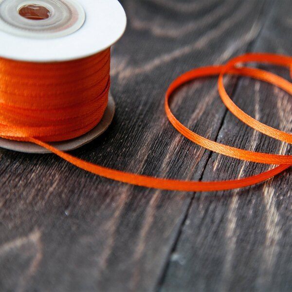 лента, атлас, цвет оранжевый, ширина 3 мм ленты