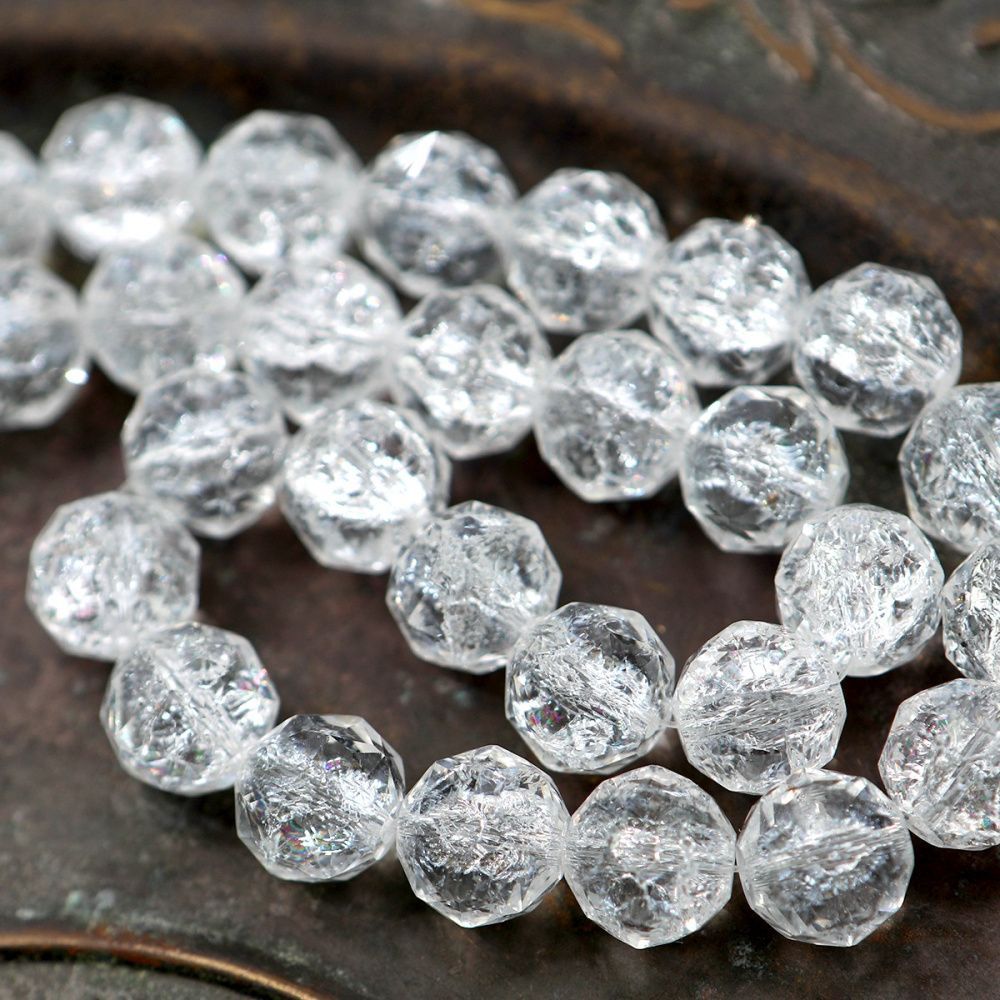 бусина, стекло "кракле", граненая, цвет прозрачный ав, 12x11.5 мм