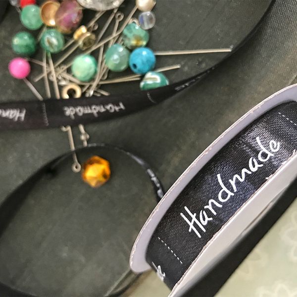 лента, атлас "hand made", цвет черный, ширина 12 мм ленты