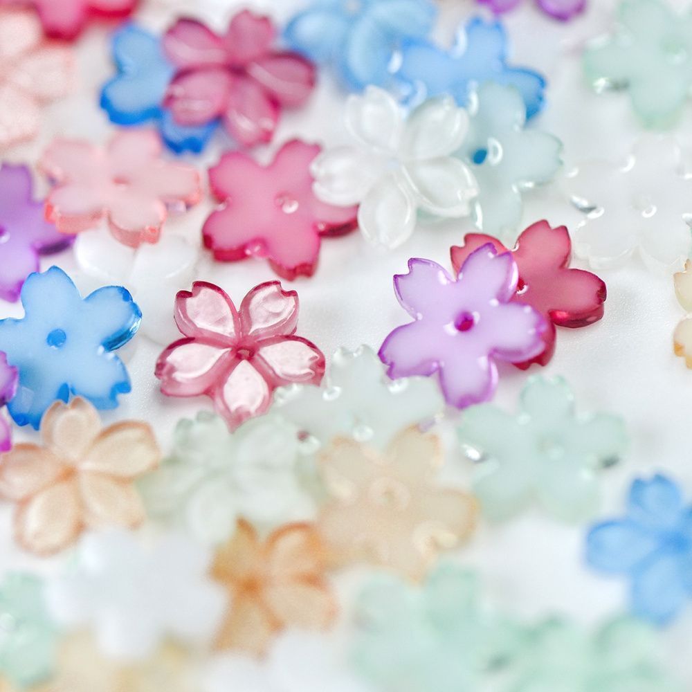 бусина, смола "сакура", пастельный микс, 11x11.5x2 мм