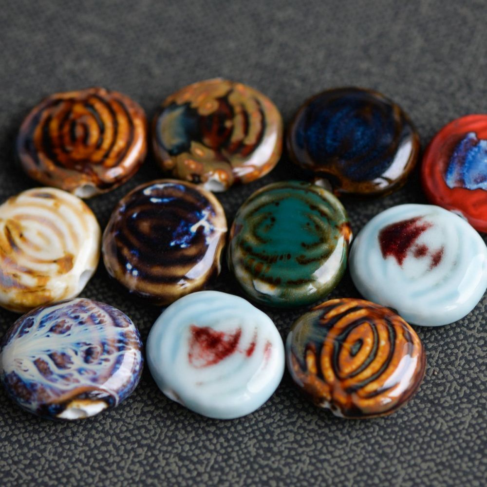 бусина, керамика "танжерин", цветовой микс, 27х24х9 мм