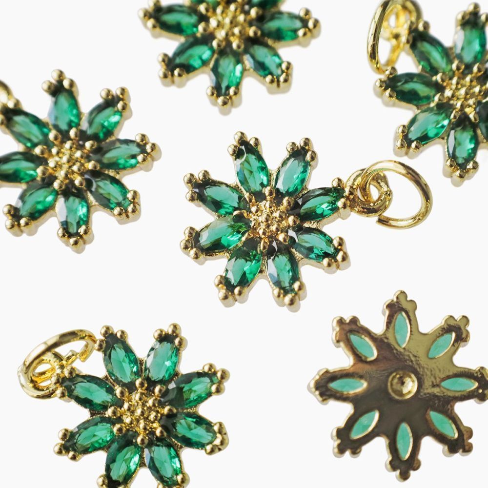 подвеска металл "сакура", позолота/зеленый, 14.5x12x3 мм