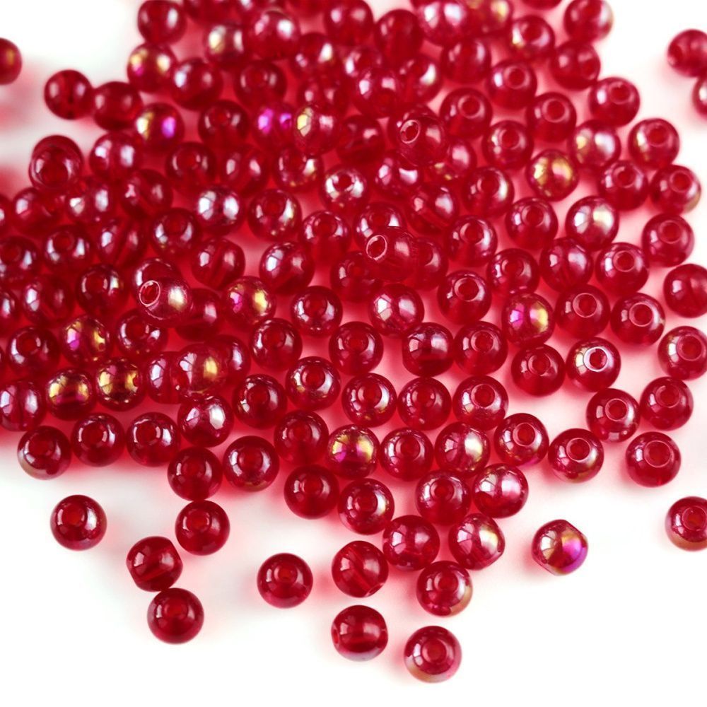 бусина, стекло 6, цвет красный ав, 6 мм