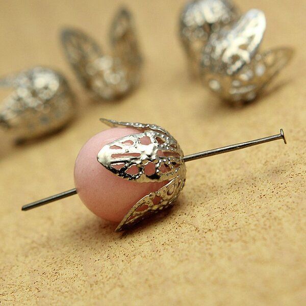 колпачок для бусин "бутон", цвет платина, 11x10x12 мм