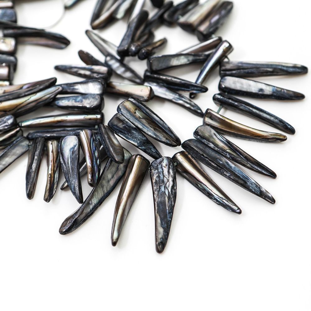 бусина из ракушки, "багет", черный перламутр, размерный микс