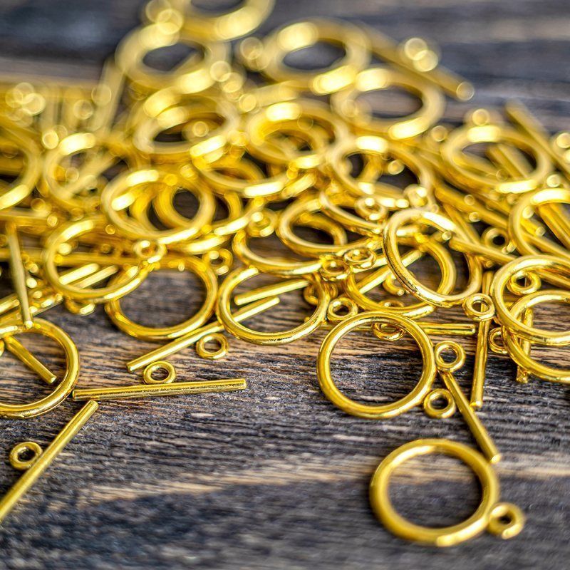 Замочки тоггл "раунд", цвет золото, 15х2 мм