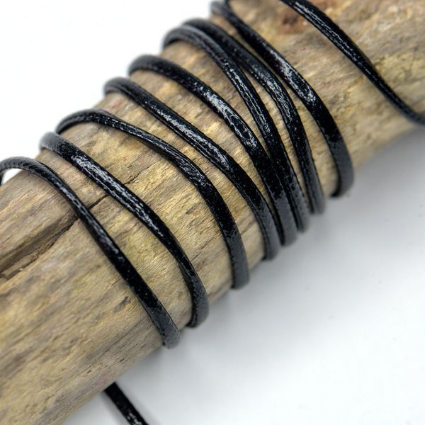 шнур, имитация кожи, плоский, цвет черный, 2х1 мм