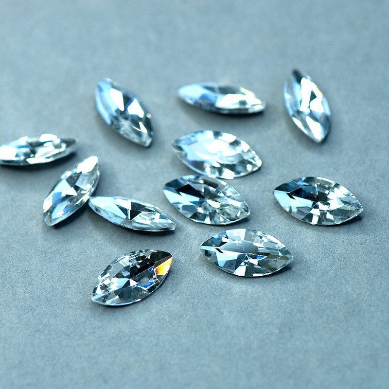 кабошон стекло кристалл, navette, цвет crystal, 18х9 мм