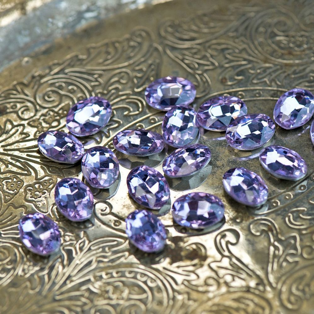 кабошон стекло кристалл, овальный, цвет tanzanite, 14х10 мм